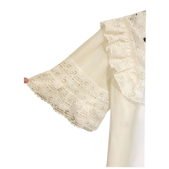 H6 Saramal Fine Lingerie Long Square Neck Lace Trim Nightgown Union Made Sz M - Picture 3 of 8